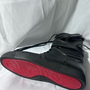 Christian Louboutin Black and Red Biker Boots with High-Top Design